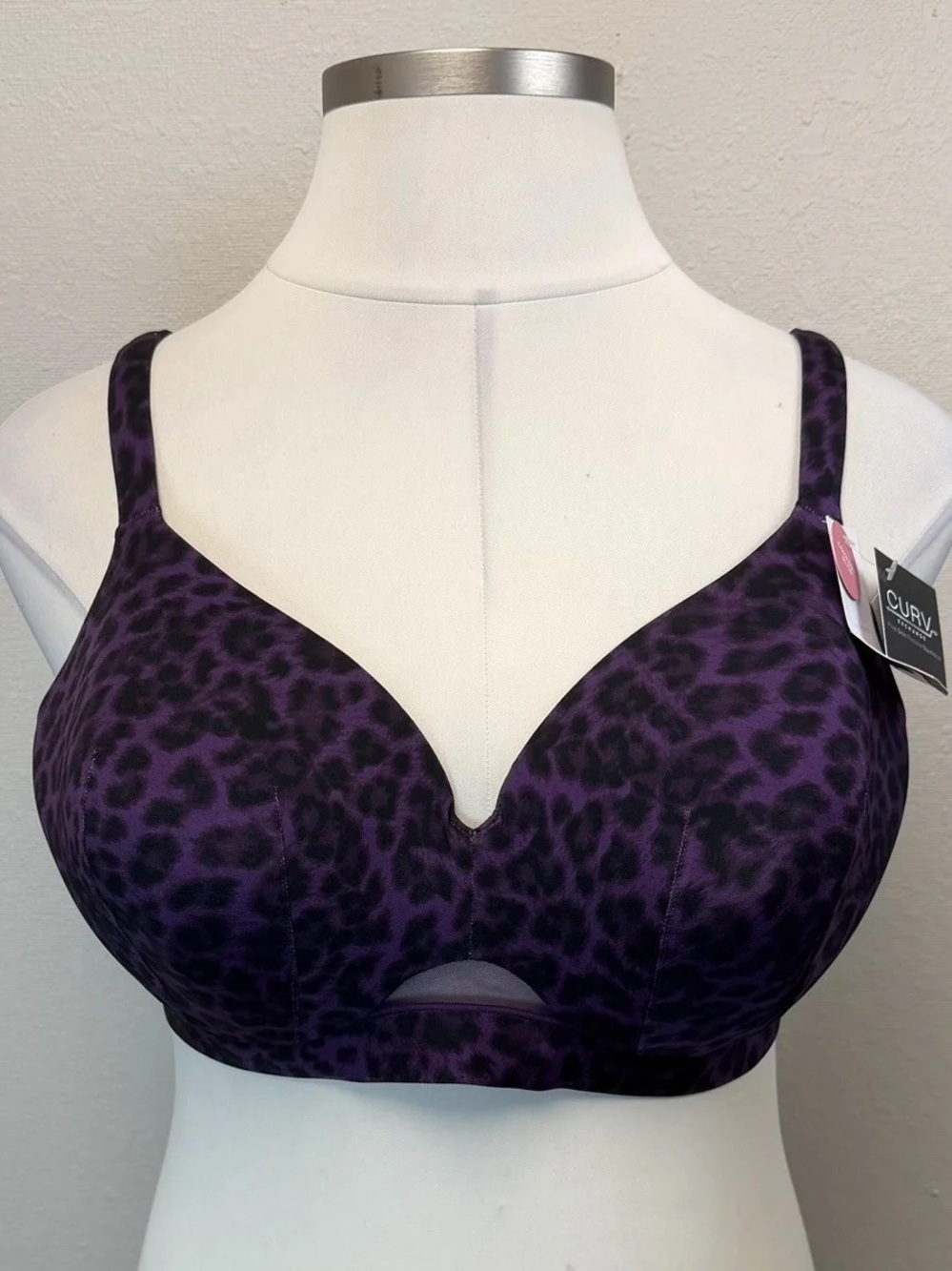 Cacique Purple Leopard Print Lightly Lined Full Coverage Bra - New - Size 44C